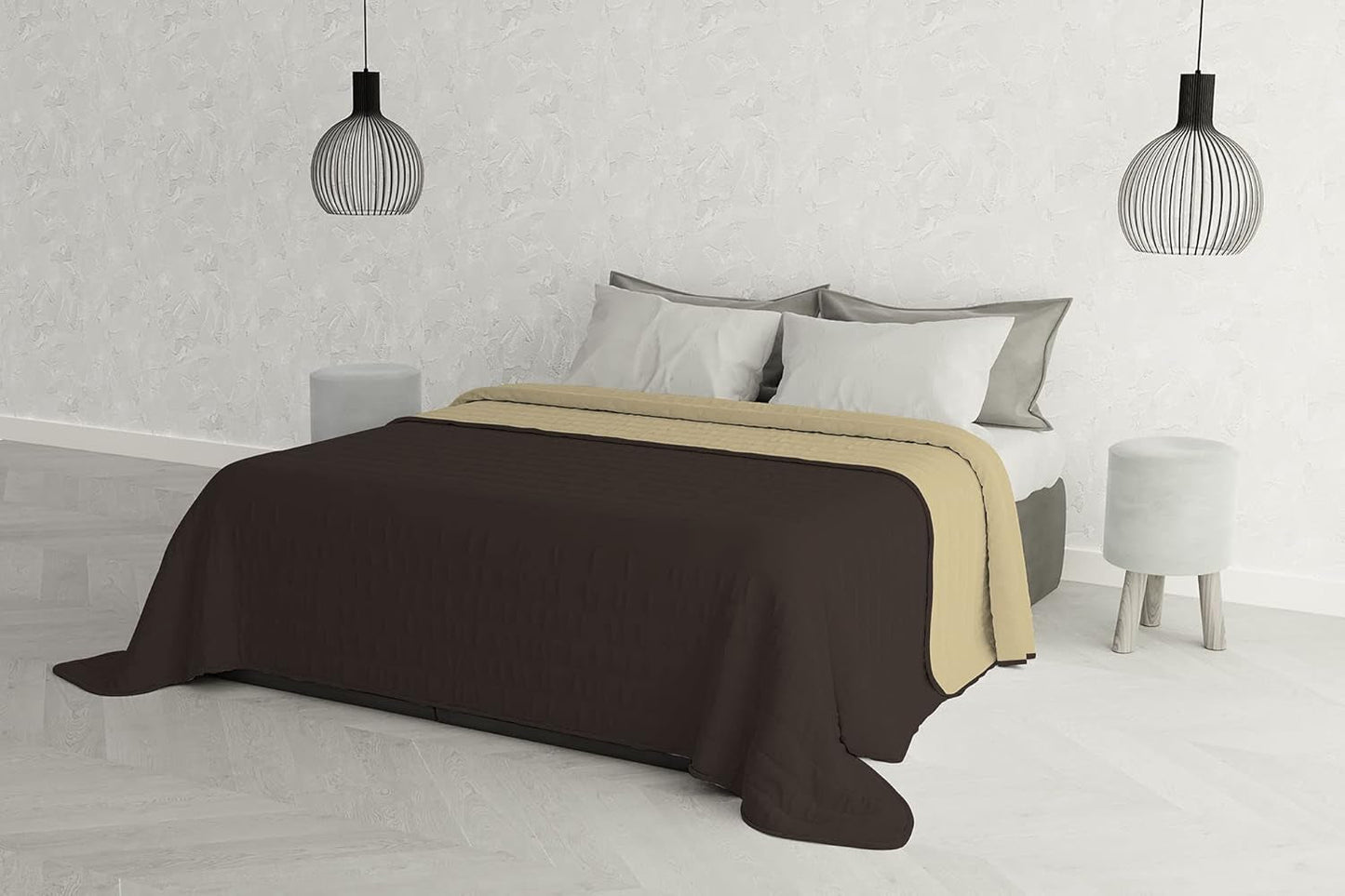 Elegant quilt til dobbeltseng 260 X 270 Cm Mørkeblå/Æblegrøn Senge og dyner Besuche den Italiensk Sengetøj-Store Marrone/panna