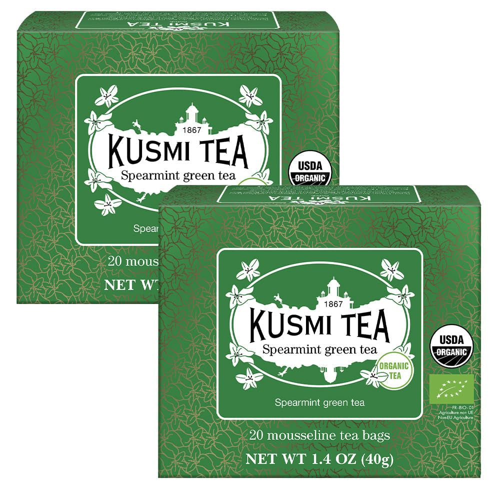 Kusmi Tea - Pakke med 2 - Jasmine Green Tea - Økologisk Jasmine Green Tea Blend - 100% økologisk grøn te - Kan indtages varm eller kold - 2X20 teposer