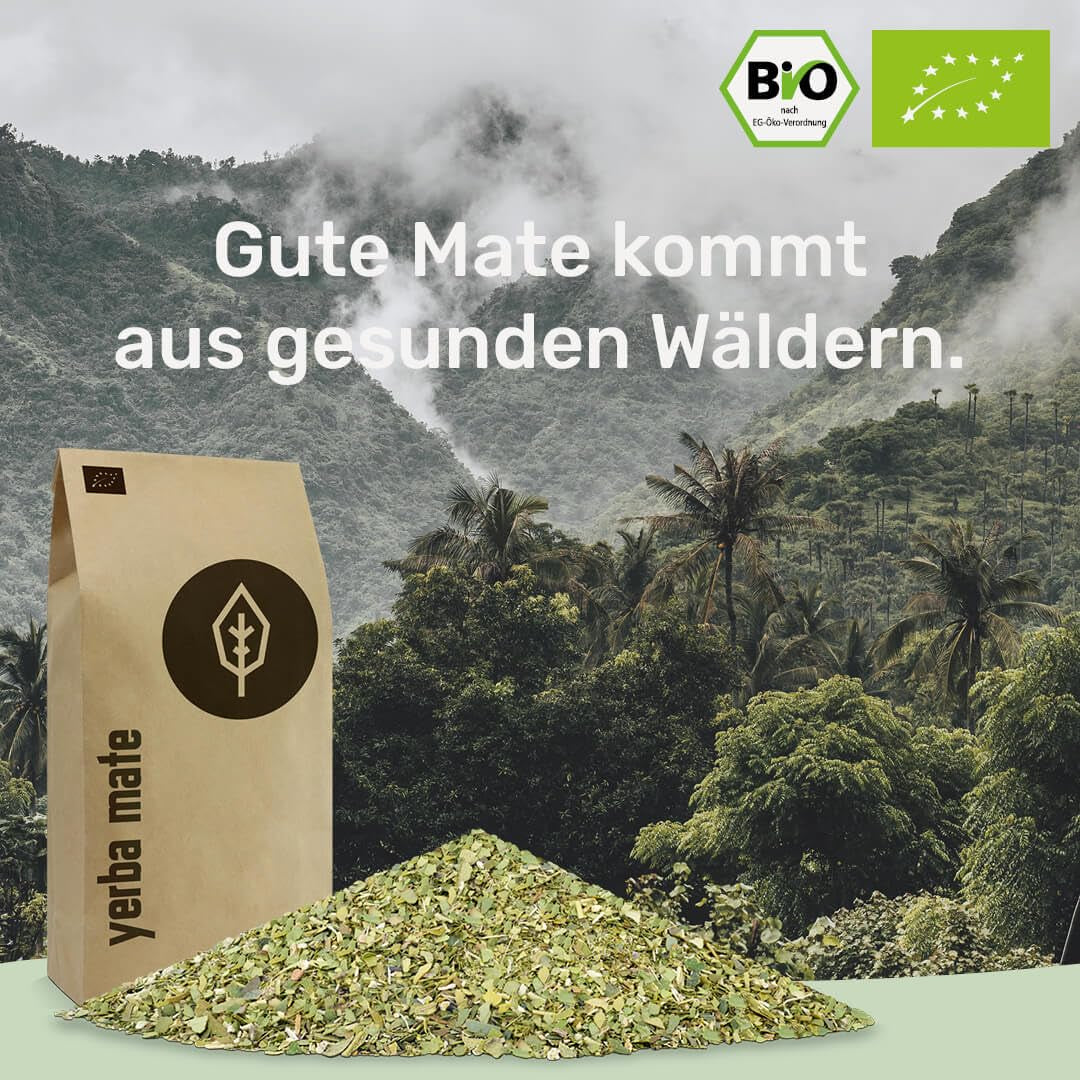 BIO Yerba Mate Te 1 kg ● Original ● Moden ● Uristet ● Lufttørret ● Røgfri ● Plastfri ● Fair Trade ● Mate te fra mateblade, matestykker og matebladpulver ● DE-ÖKO-006