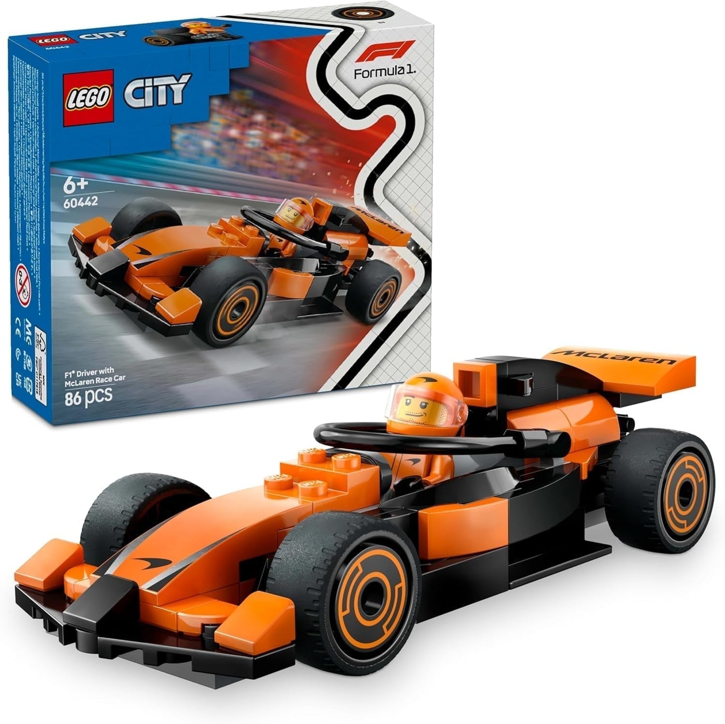 LEGO City F1 Racer med Mclaren racerbil - Formel 1 legetøjsmodel med racerbil og minifigur - lille gave til drenge og piger fra 6 år eller motorsportsfans 60442 Byggesæt Besuche den LEGO-Store Standard titel