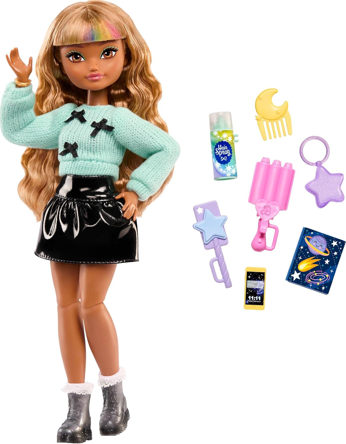 Barbie Dream Besties dukke og tilbehør, Zia modedukke med aftagelige arrangementer og bølget brunt hår, 7-delt hår og måne, JGG36