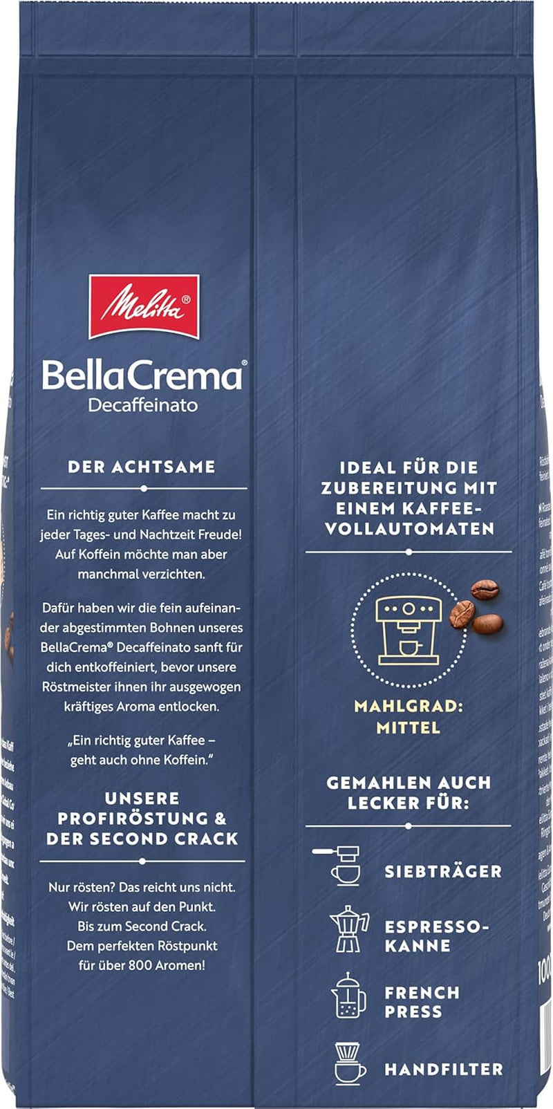 Melitta BellaCrema La Crema kaffebønner 1 kg og BellaCrema Decaffeinato koffeinfri kaffebønner 1 kg