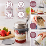 Kilner morgenmadskrukke med ske / 350 ml, Ø 9,5 cm / 5 stk | takeaway müsli kop / giftfri / glasbeholder med låg til müsli, grød og yoghurt / overnight havre beholder Naty Shop Food Opbevaringsbokse