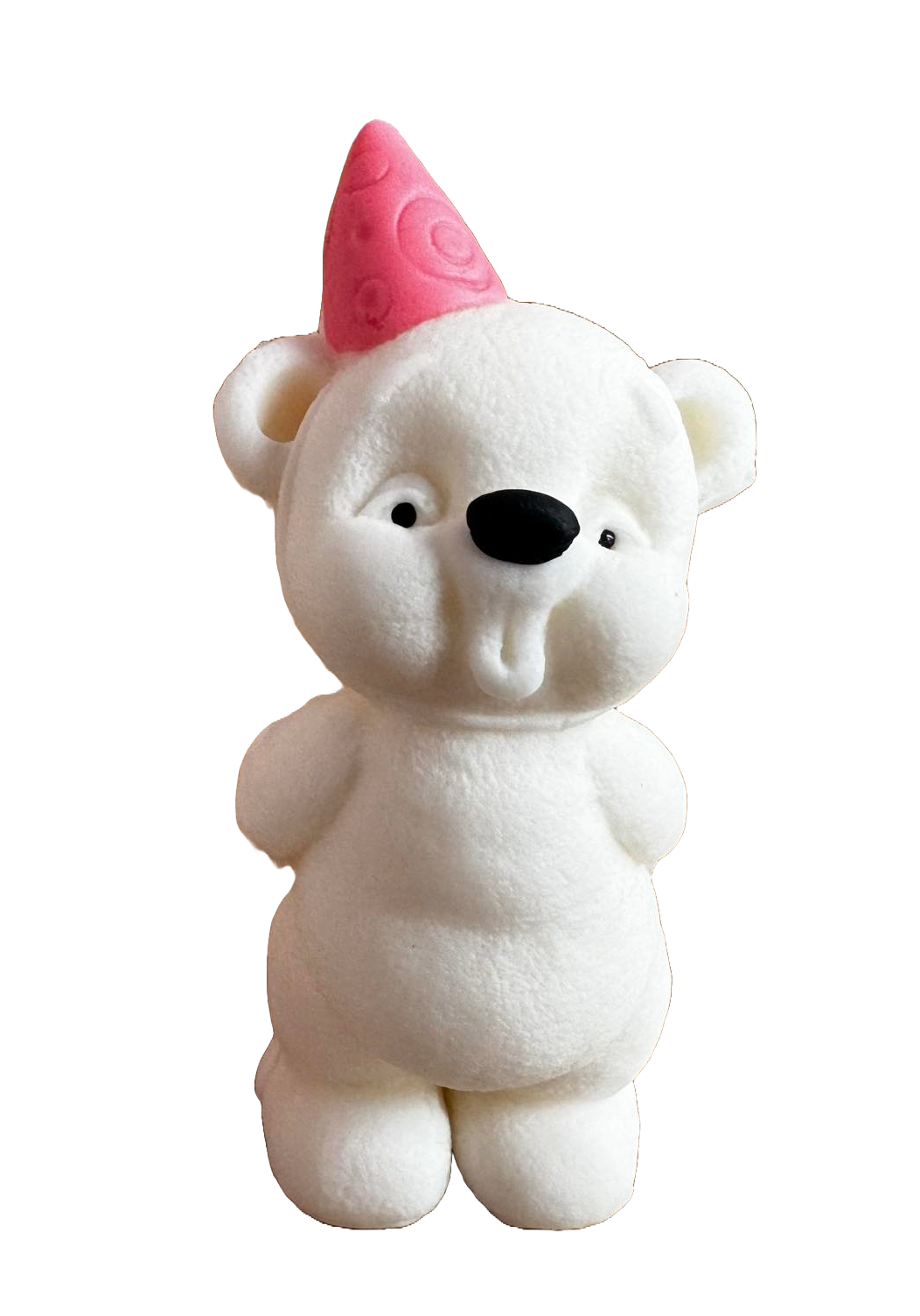 Spiselig dekoration fra sukkerpasta, bamse med lyserød hat, pigepynt fra Sugar Paste Naty Shop