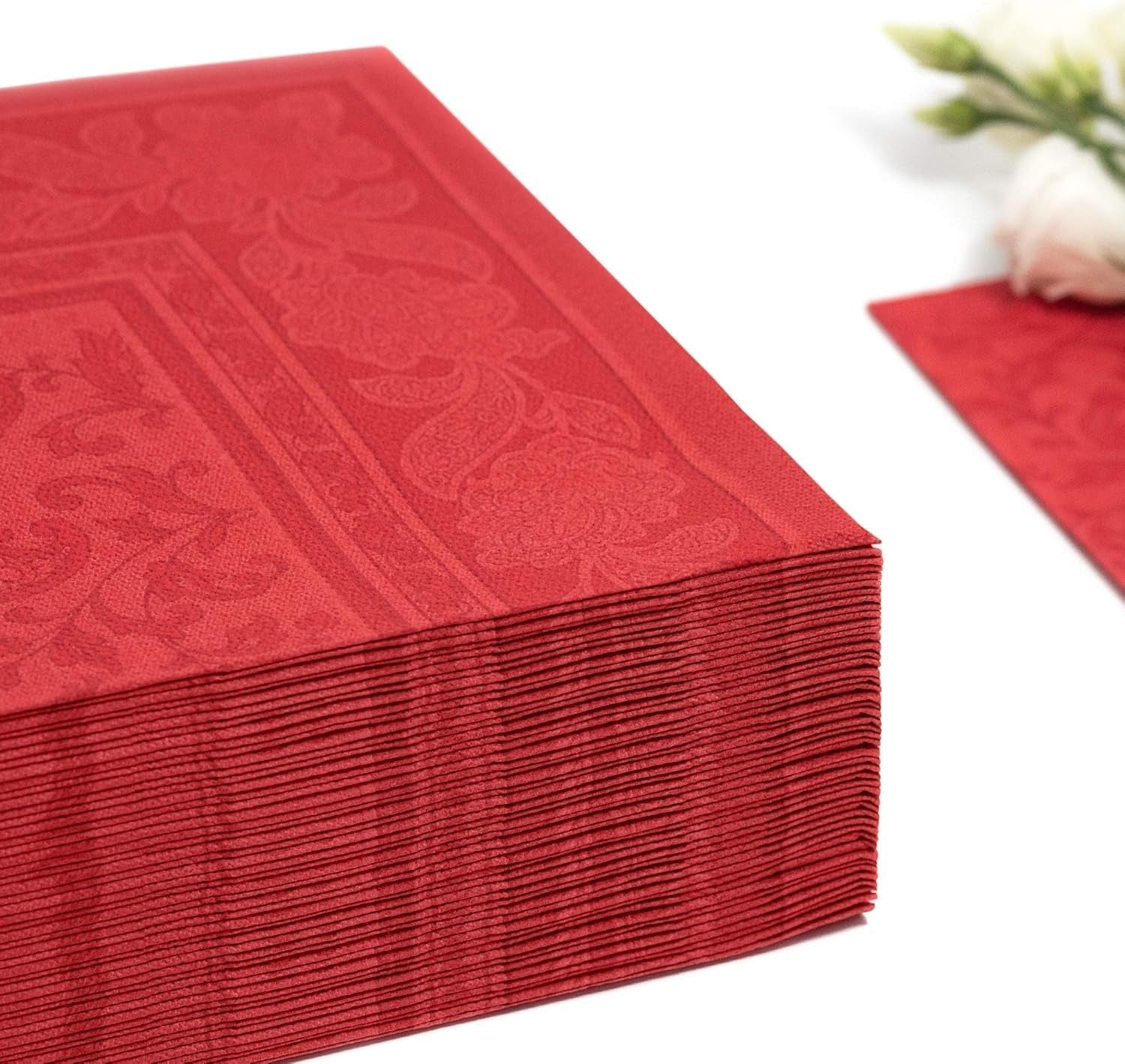 50 Premium servietter "ROYAL Collection" 1/4-fold 40 Cm X 40 Cm Rød Højkvalitets "Ornamenter" (pakke med 2)