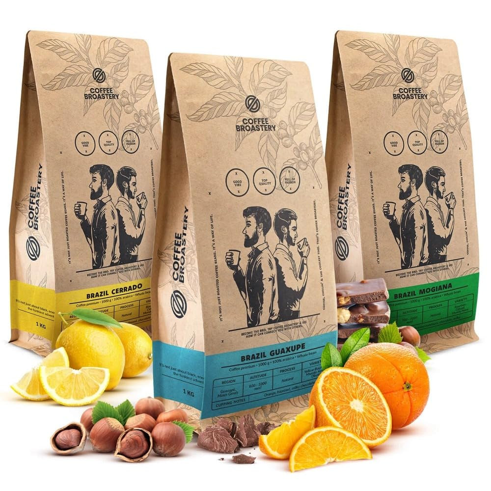 Sæt med kaffebønner 3x1kg 3000g | Brasilien Guaxupe | Brasilien Mogiana | Brasilien Cerrado | Brasilien | Særlig kaffe | Frisk stegt
