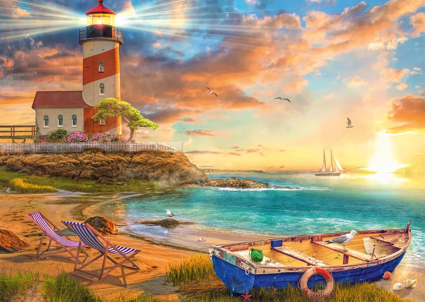 Schmidt Spiele 59765 Solnedgang i Lighthouse Bay, puslespil 1000 brikker, farverigt puslespil Naty Shop