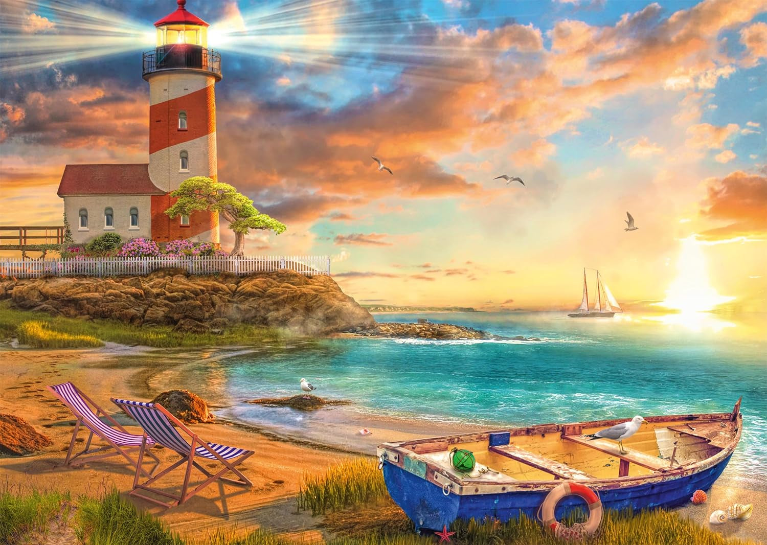 Schmidt Spiele 59765 Solnedgang i Lighthouse Bay, puslespil 1000 brikker, farverigt puslespil Naty Shop