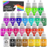 Madfarve - 24 levende madfarvestoffer til bagning, kagepynt, glasur, småkager, fondant og macarons - Flydende madfarve til sæbefremstilling og håndværk - 24 x 6 ml