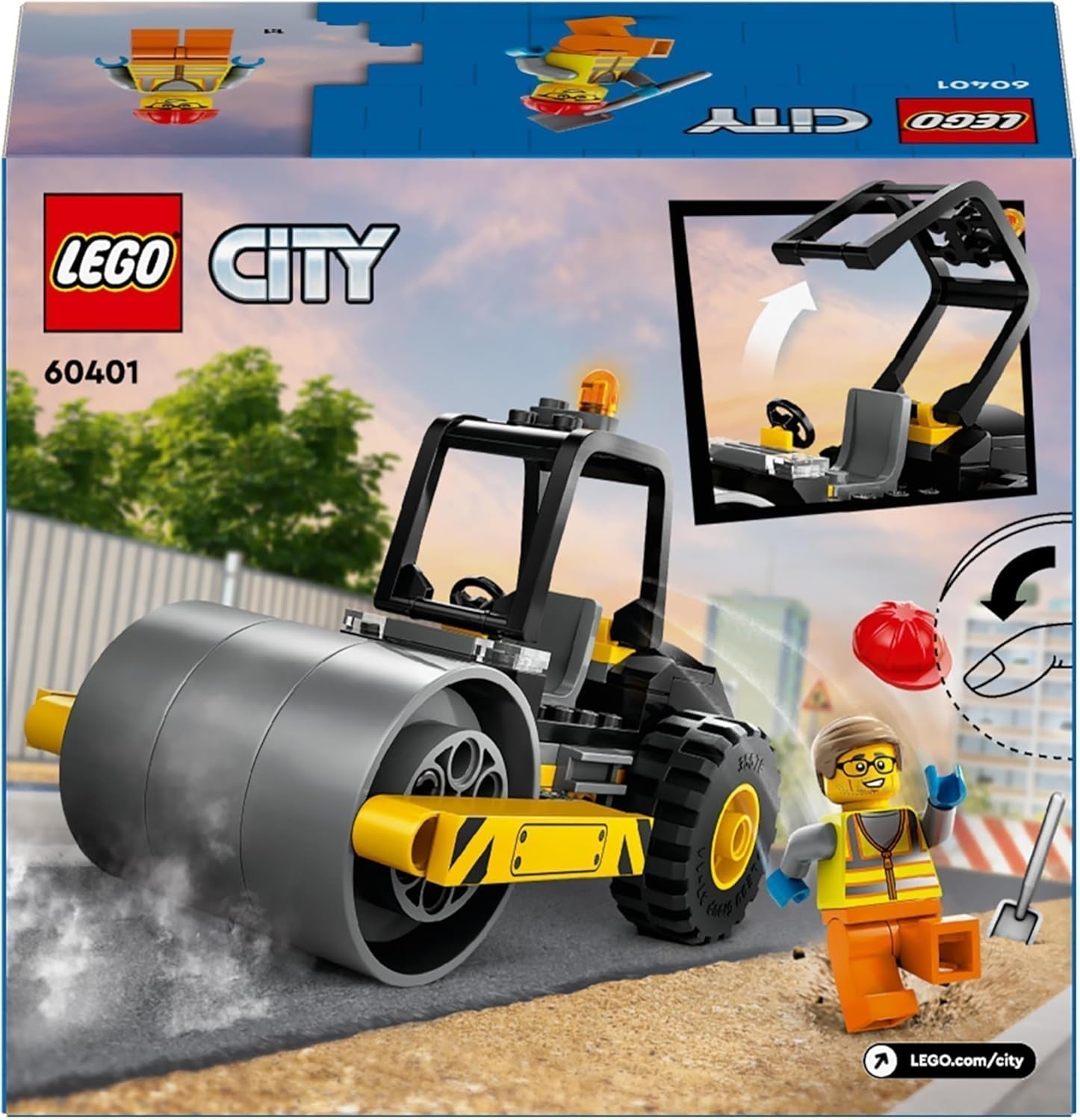 LEGO City Road Roller Byggekøretøj til 5 år børn Damprullelegetøj med bygningsarbejder Minifigur Fantasifuld legeoplevelse for drenge og piger Lille sjov gave 60401 Byggesæt Besuche den LEGO-Store