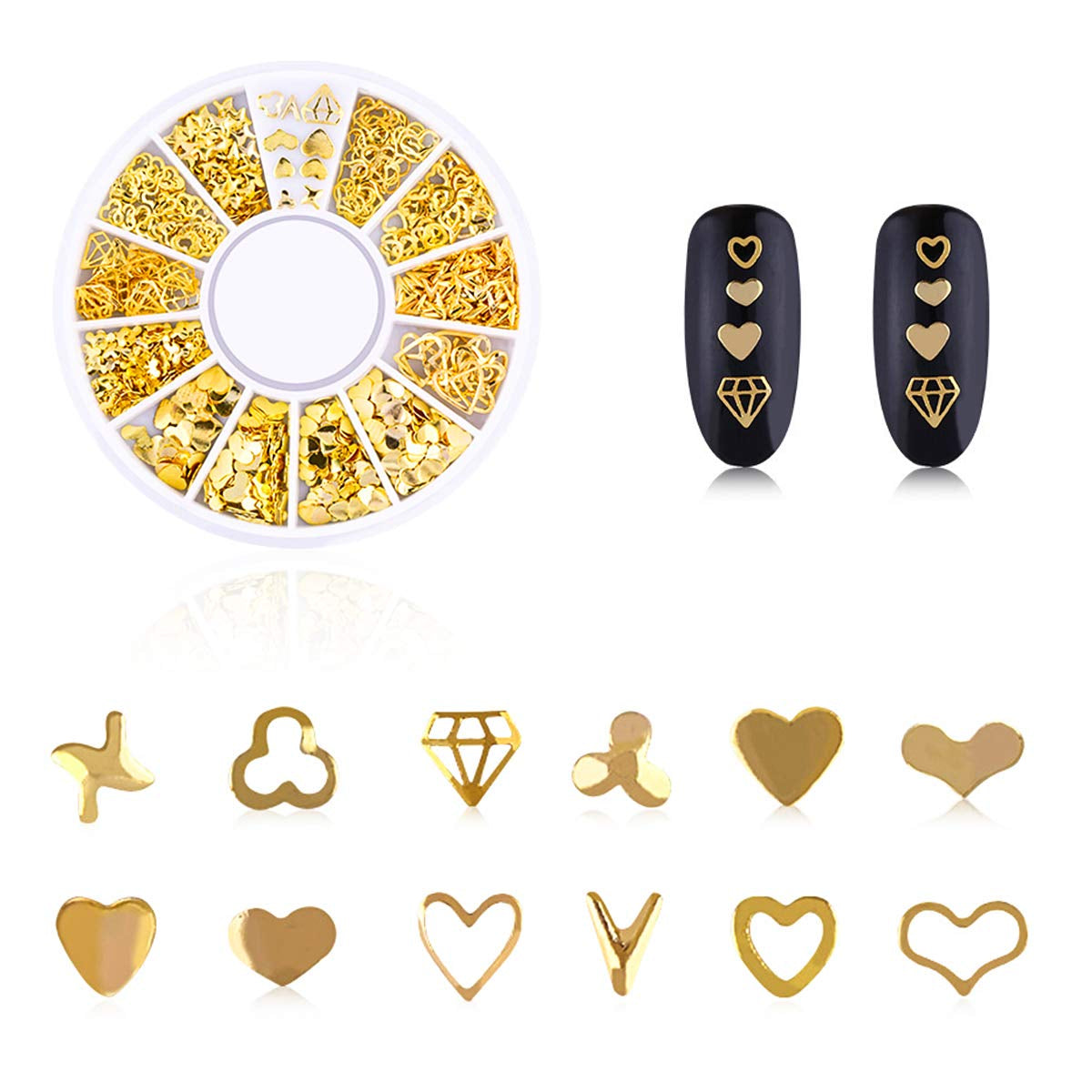 4 æsker Nagel Art Strass, 3D Nagel Art Decorations, Mix Größe Nagel Perlen Glitter Strass Guld Metall Hohlniet Nagelkunst Stern Mond Sonne Nagel Zubehör Für DIY Nageldesign