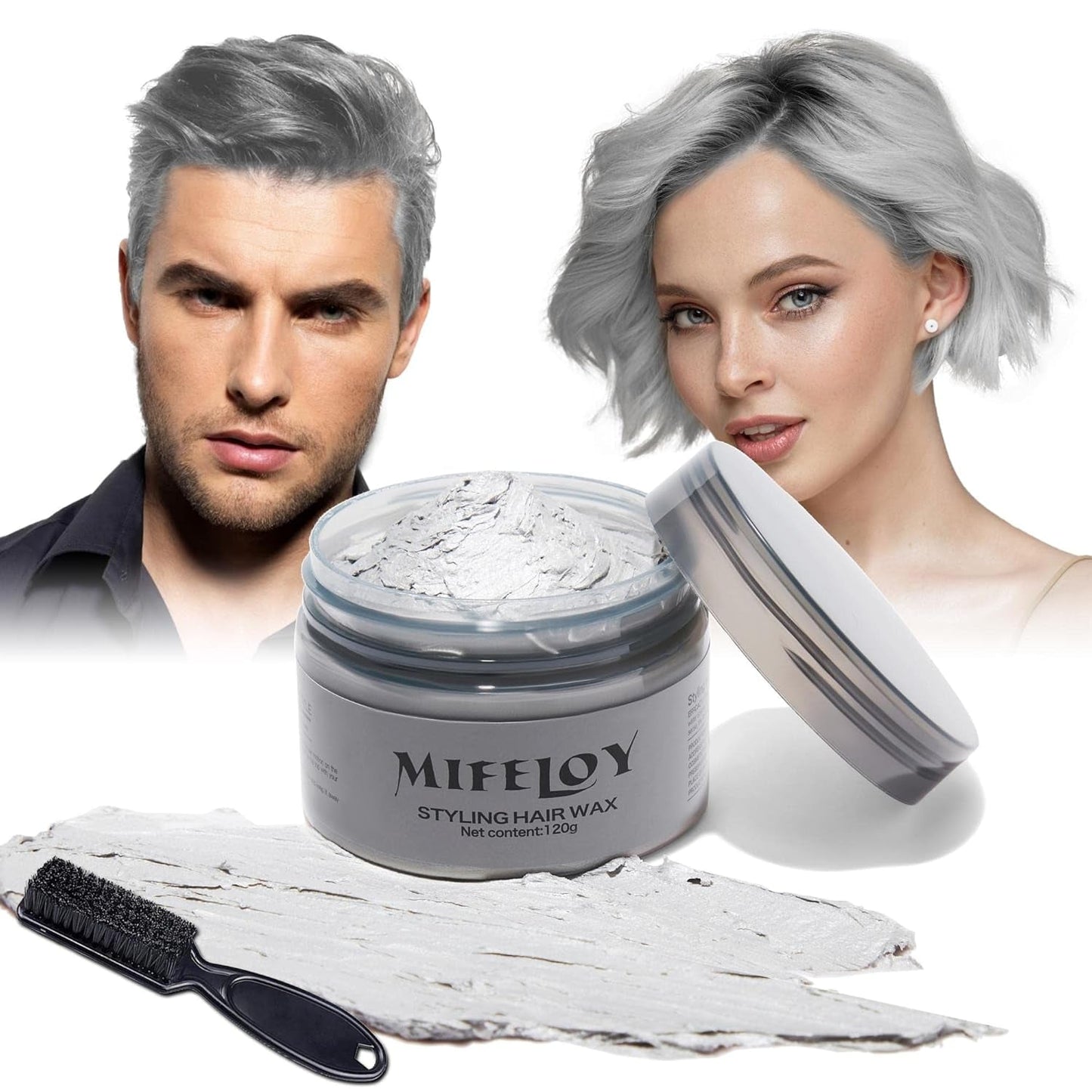 4,23 oz Lilla hårfarve Midlertidig hårfarve med børster, mænd Kvinder Styling Hårtone Voks, Instant Hair Cream Mudder Naturlig frisure Pomade, DIY Cosplay Halloween Hårvoks Hårfarve Naty Shop Grey