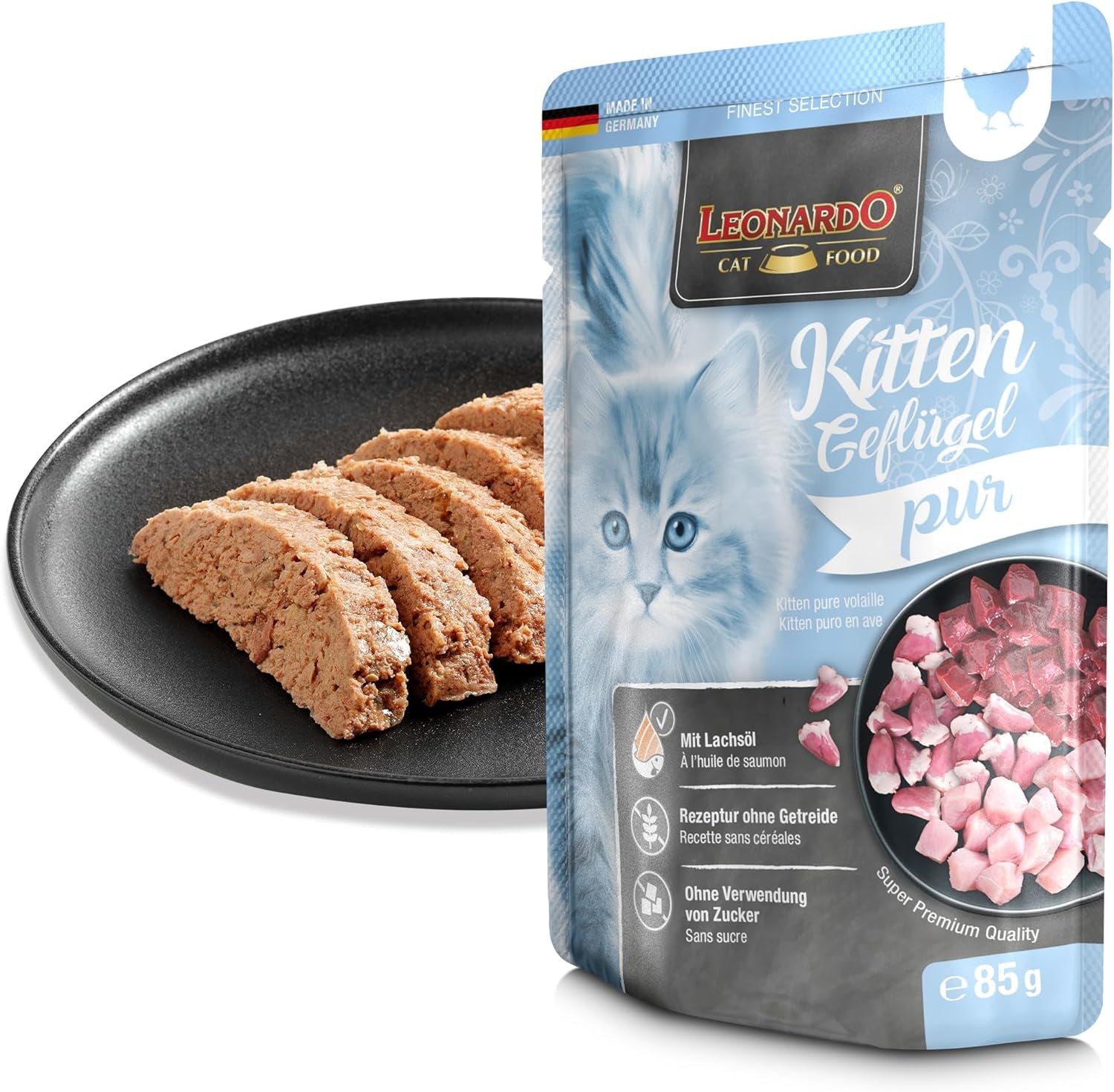 LEONARDO Fresh Pouches [16 x 85g våd kattefoder, kornfri] | Komplet vådfoder i individuelle poser