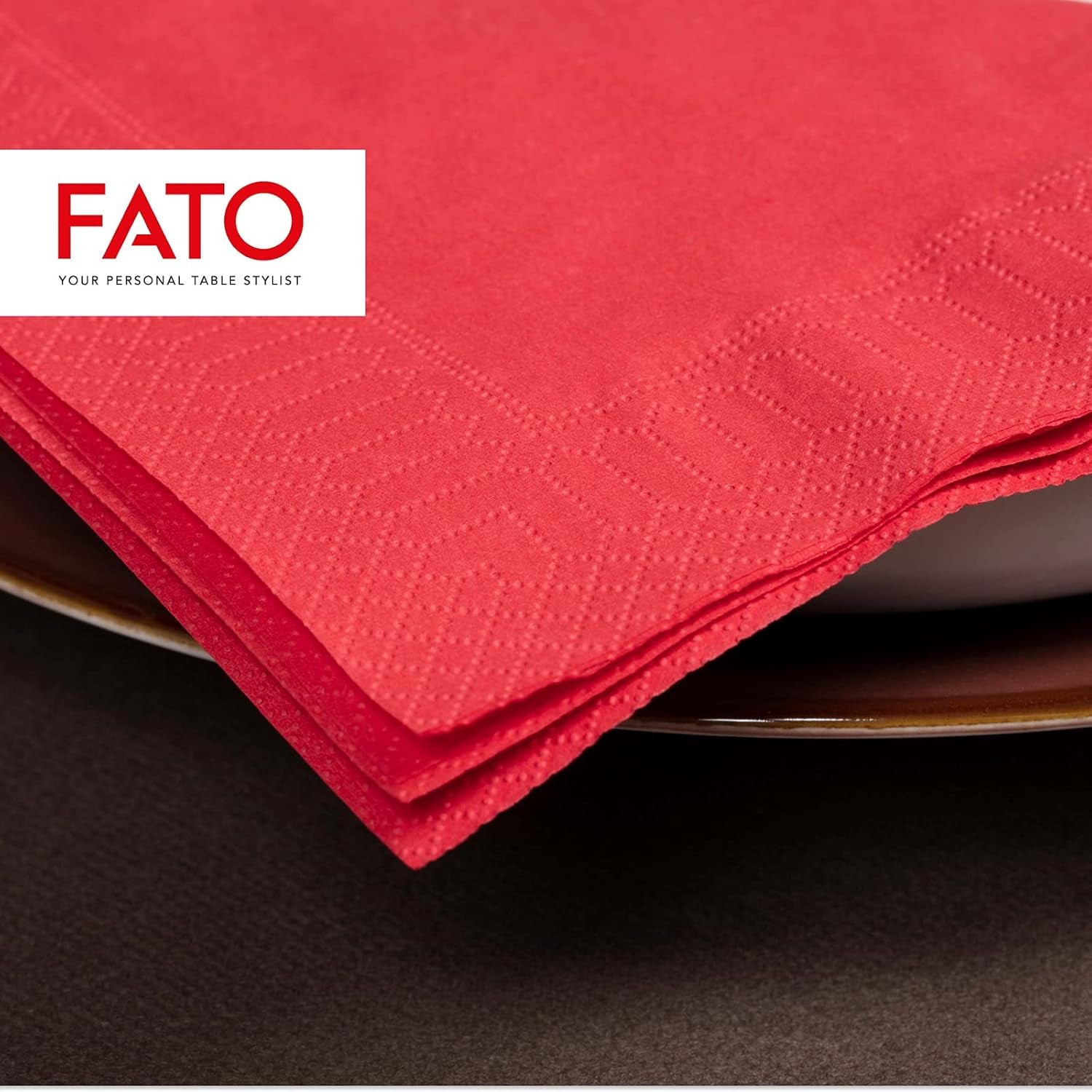 - Engangspapirservietter, ideelle til forretter og cocktails, pakke med 100 servietter, størrelse 24X24, 4 gange, 2 lag, rød farve, 100% rent cellulosepapir, Fsc-certificeret