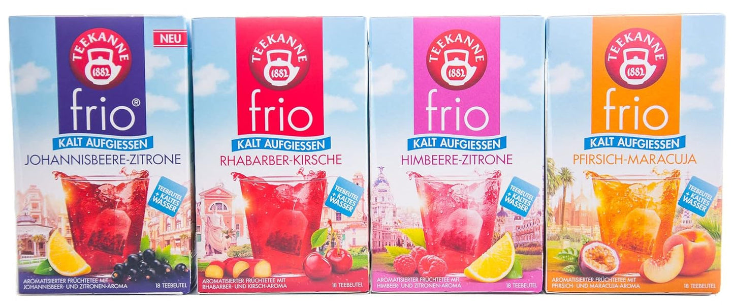 Teekanne Frio pakke med 4, kirsebærrabarber, citron ribs, citron hindbær, passionsfrugt fersken (4 x 45 g)