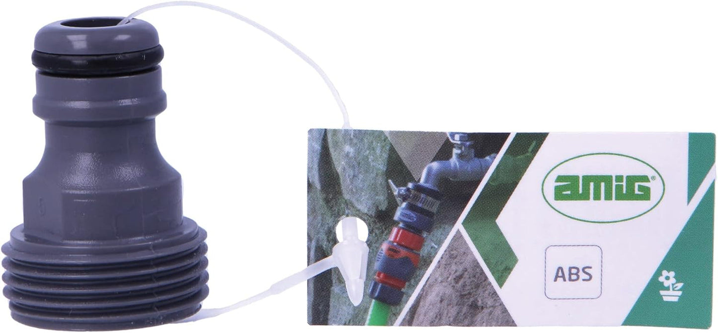 Amig - Hanadapter til 3/4 tommer hanetilslutning | Hurtig og nem tilslutning til vandrør | Gevindforbindelse | ABS plast og gummi | Grå