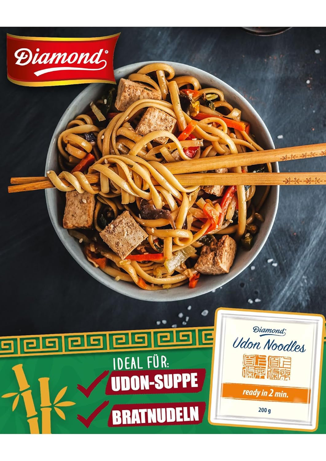Udon nudler DIAMOND, hurtig og nem tilberedning, vegetarisk, vegansk - 1 x 200 g
