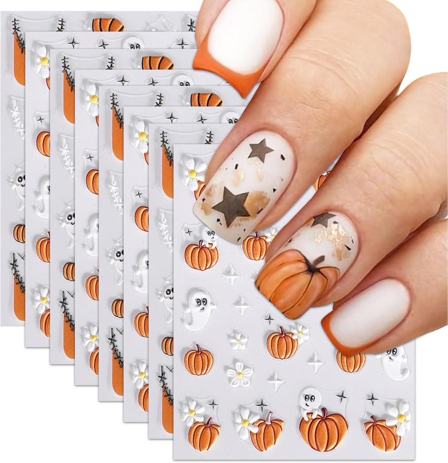 Nagelsticker Halloween, 8 Blätter Halloween Nagelsticker, Kürbis Nail Sticker, Nail Art, Nagel Charms, Nagel Zubehör, Nageldesign, Jul (Typ A)