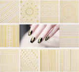 MWOOT 10 ark Guld Nagelsticker Abziehbilleder Nail Art Sticker, 3D selvklæbende neglestickers sæt Linien Streifenband Design, gør-det-selv Metallisk Nailart Aufkleber Maniküre Zubehör Für Nagel Dekoration