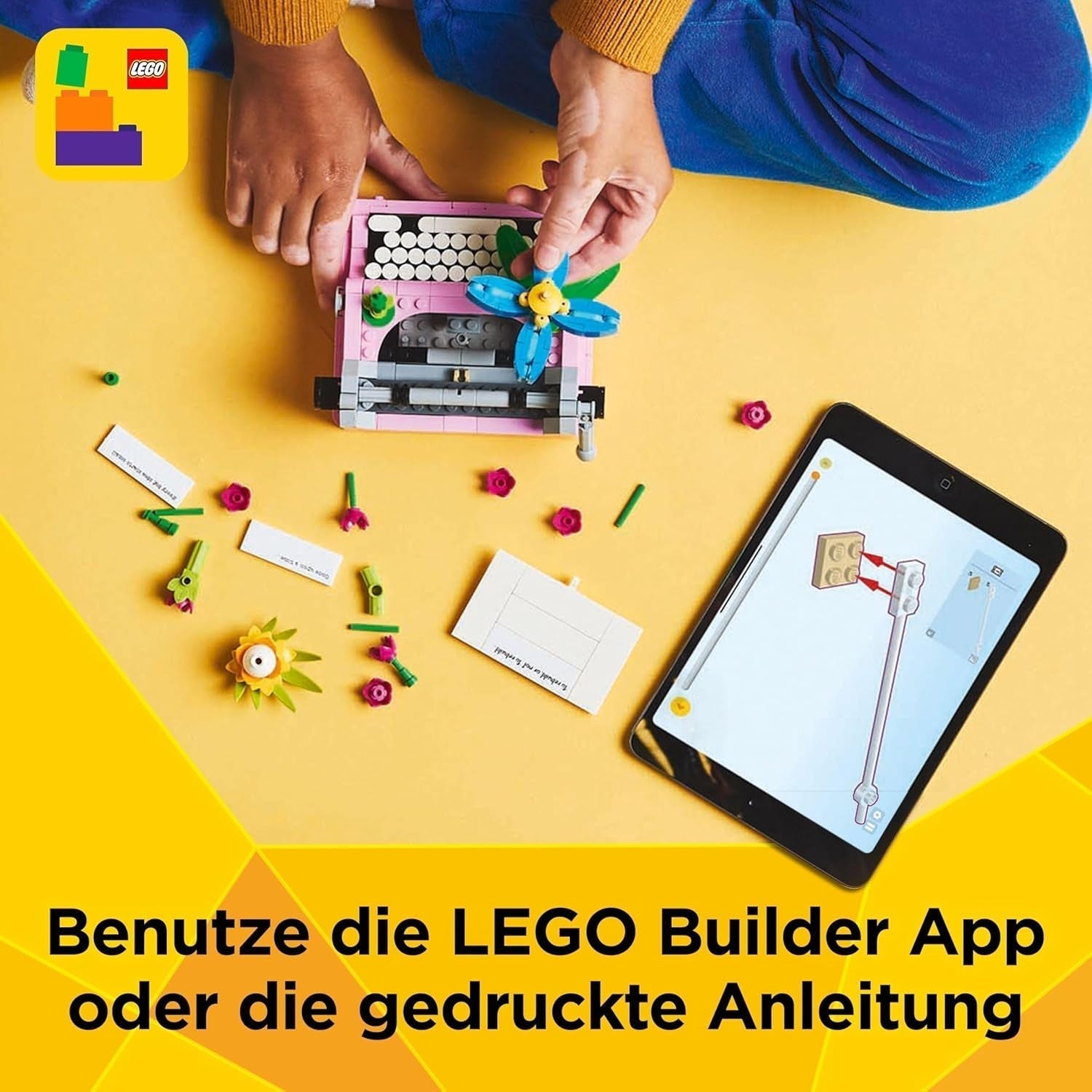 LEGO Creator 3In1 skrivemaskine med blomster - ombyggeligt legetøj til en Keytar-model eller til en urtepotte med notesbog og kuglepen - byggesæt - gave til piger og drenge fra 8 år 31169 Byggesæt Besuche den LEGO-Store
