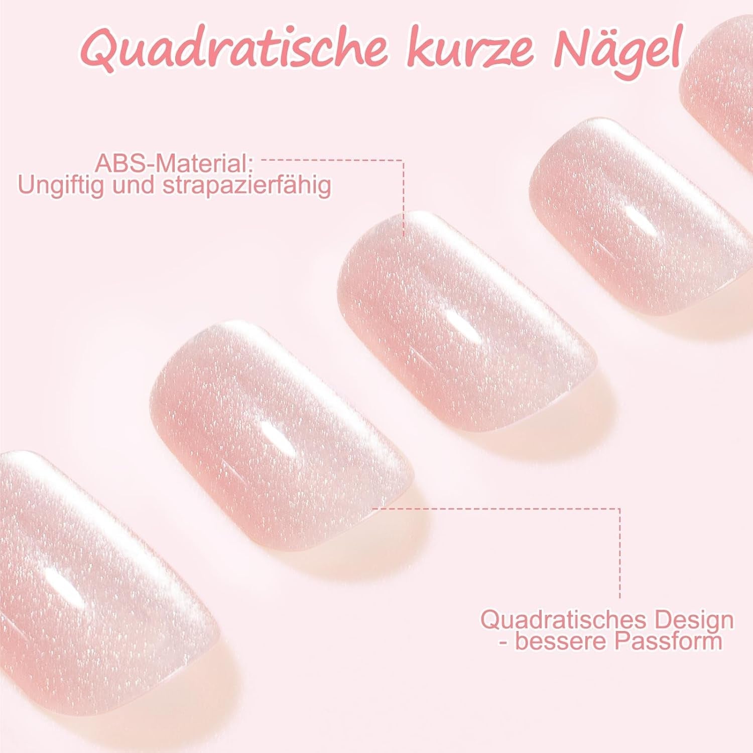Kiiwah 48 stk. korte firkantede negle Pink kunstige negle lim på korte neglespidser falske neglespidser