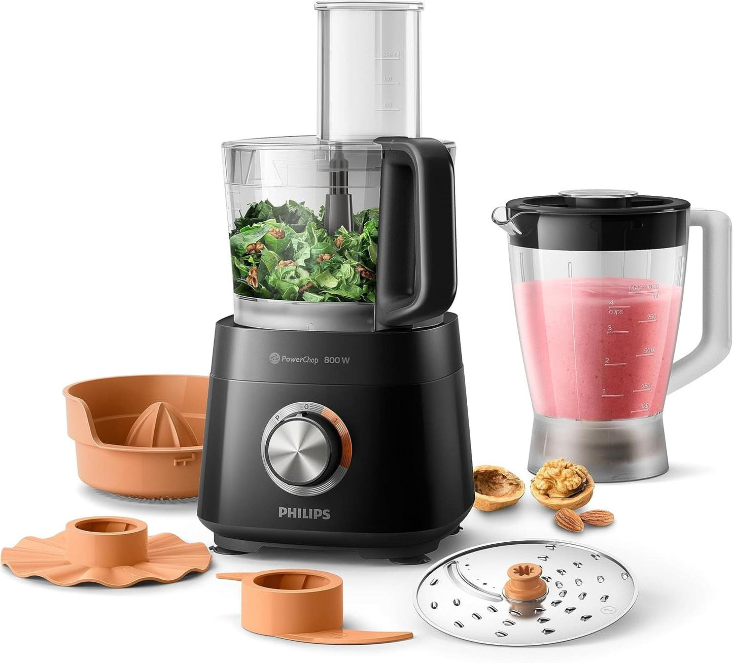 Philips Kompakte Küchenmaschine – 850W, 31 Funktioner, 2,1-Liter-Behälter, Powerchop, Edelstahlklinge (HR7530/10) Køkken Naty Shop 800 Watt, 29 Funktioner