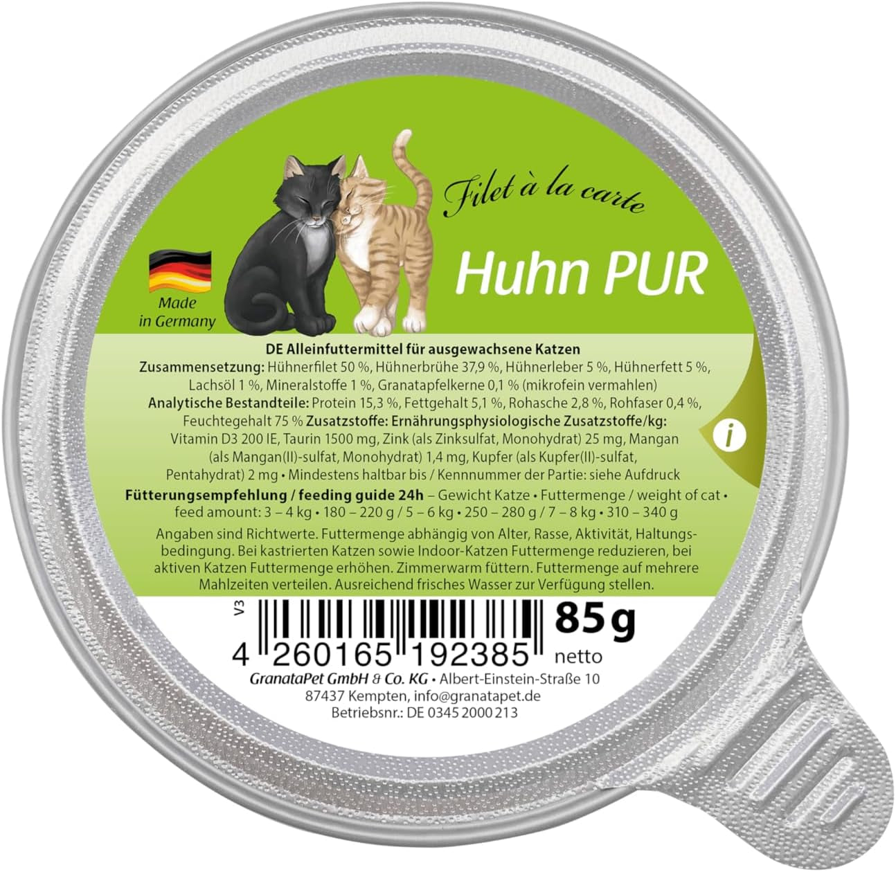 GranataPet Filet à la carte Kylling PURE, våd kattefoder, kornfri filetstykker, kattefoder uden tilsat sukker, højt kødindhold, 6 x 85 g