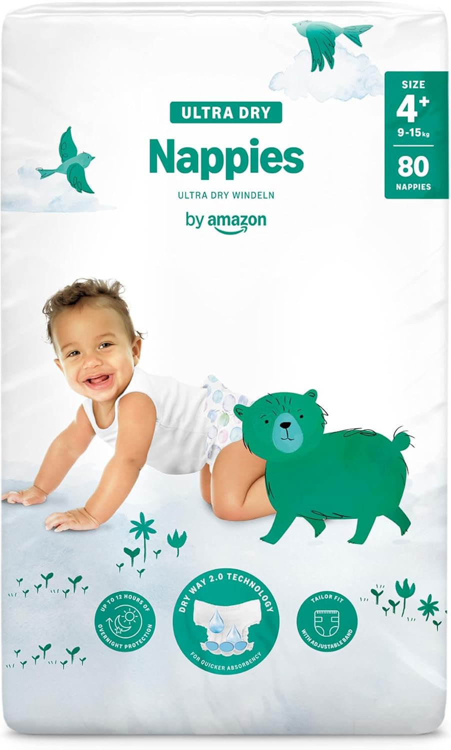 Amazon Ultra Dry Bleer, størrelse 1 (2-5 kg) - Månedlig æske, hvid, 96 antal (2 pakker af 48) (tidligere Mama Bear Brand, identisk produkt)