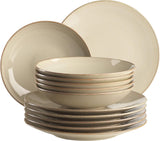 MÄSER 931734 Ossia, Teller-Set for 6 Personen im Mediterrane Vintage-Look, 12-teiliges modernes Tafelservice mit Suppentellern and Speisetellern in Sandigem Grau, Keramik, Sandgrau