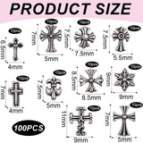100 stk 3D Cross Nail Nøgleringe, Cross Nail Nøgleringe, Chrome Negle Nøgleringe, Vintage Negle Accessories, DIY Negle Decorations, til kvinder og piger, DIY Negle Decorations