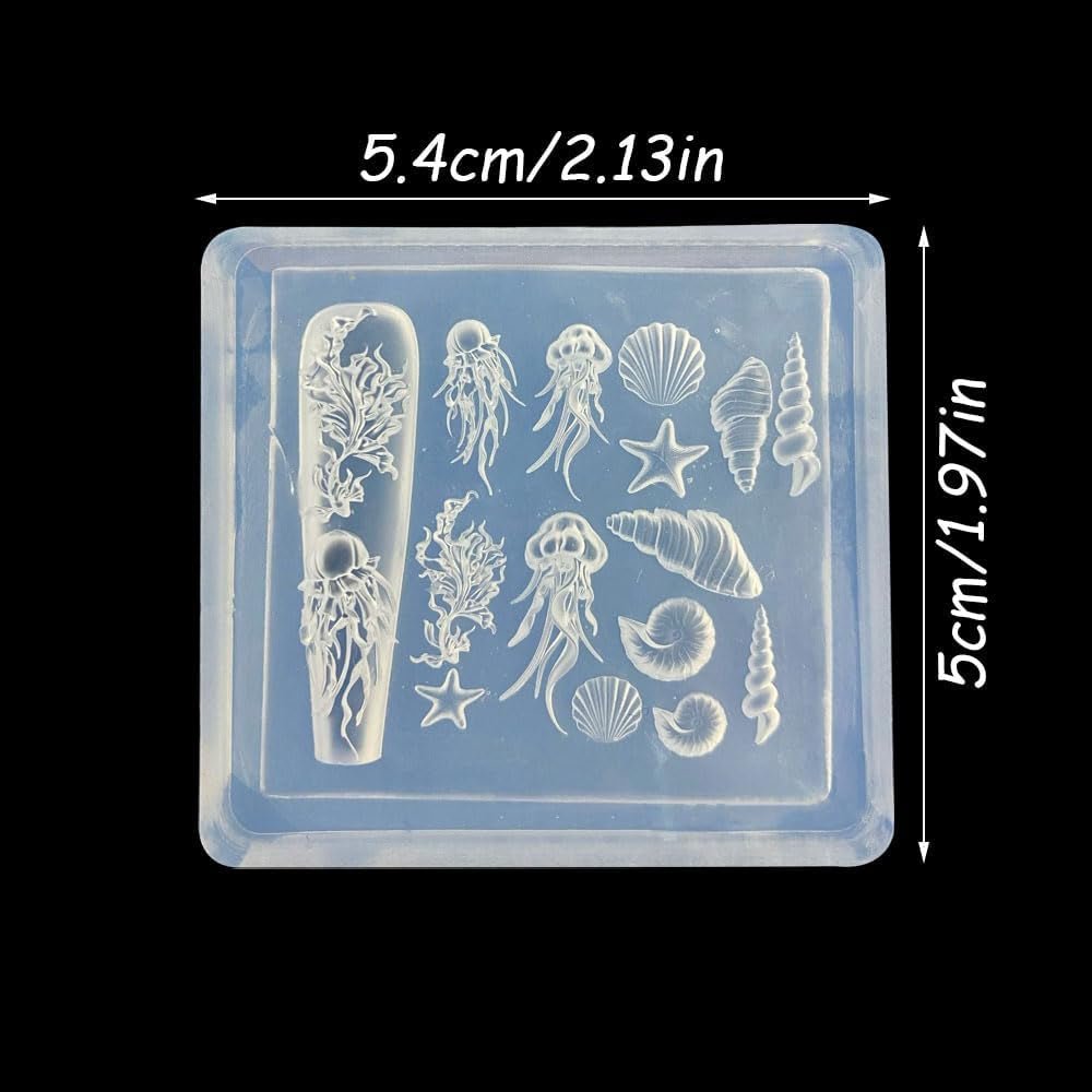 3D Gel Nail Art Silikonformen Gießformen Ocean Nail Charms Nageldesign Silikonform Quallen Muschel Nagelstempel Koralle Seestern Nagelschablonen Sommer Nagel Charms Nagel Schablone Nägel Tilbehør