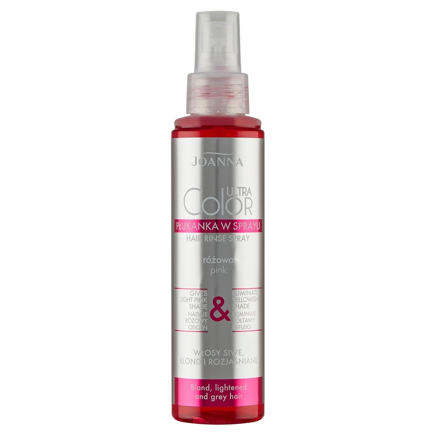 Joanna Ultra Color - Pink farvebalsam til blondt og lyst hår - Pastelrosa - Naturlig glans - Fjerner den gule nuance fra gråblondt hår - Midlertidig effekt - 150 ml Naty Shop Spray hårfarve med pink blonde toner 150 Ml (1 pakke)