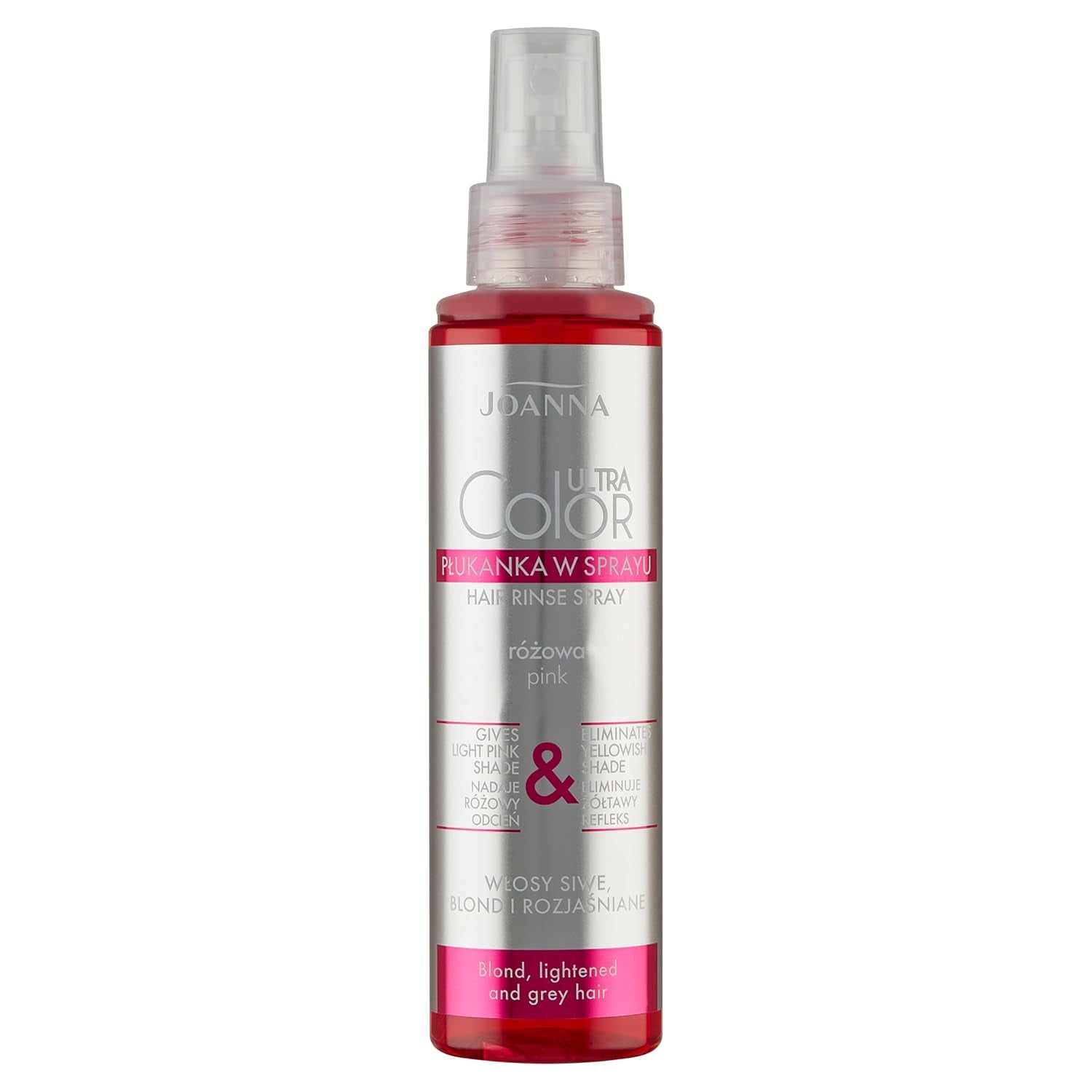 Joanna Ultra Color - Pink farvebalsam til blondt og lyst hår - Pastelrosa - Naturlig glans - Fjerner den gule nuance fra gråblondt hår - Midlertidig effekt - 150 ml Naty Shop Spray hårfarve med pink blonde toner 150 Ml (1 pakke)