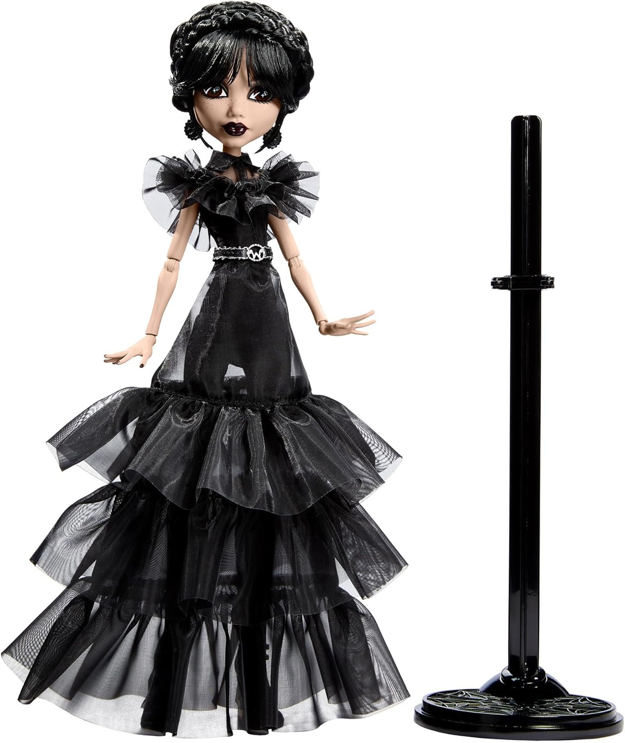 Monster High Wednesday Doll, Rave'N Wednesday Collectible Figur i sort gotisk kjole inspireret af dansescenen, premium tilbehør og dukkestativ, HXJ03