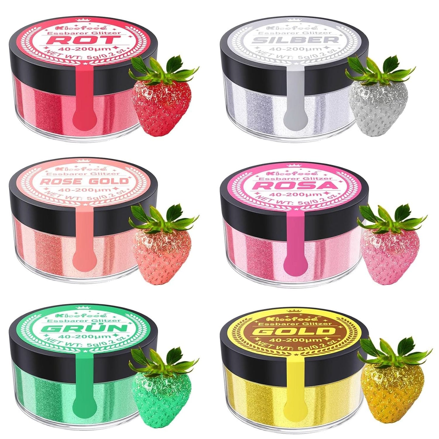 Spiselig glitter, sæt med 6 nuancer, 5 gram Glitter Naty Shop
