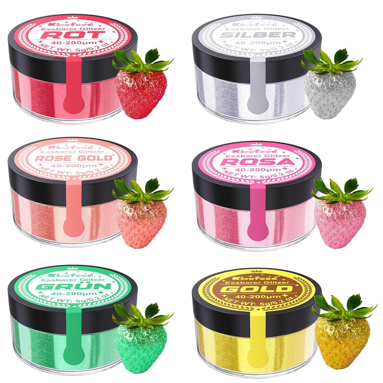 Spiselig glitter, sæt med 6 nuancer, 5 gram Glitter Naty Shop