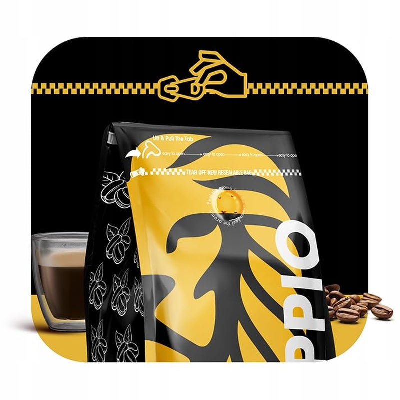 Doppio Creme & Flavor 1KG | Kaffebønner 80% Arabica og 20% ​​Robusta | med noter af kakao, nødder og karamel | Frisk og mellemstegt, lav surhedsgrad | til espresso | Blå spækhugger kaffe