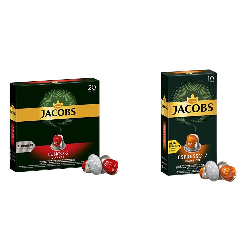 Kaffeekapsel Lungo Classico, Intensitet 6 af 12, 20 Nespresso®*-kompatibel Kapsel, 10 x 20 & Kapsel Espresso Classico, Intensität 7.100 Nespresso®*-kompatibel Kaffeekapsel, 10x10 Getränke