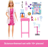 Barbie Scientist dukke og tilbehør med moderigtig blond dukke, laboratoriebord, mikroskop, farveskiftende bæger og petriskål, JCR70