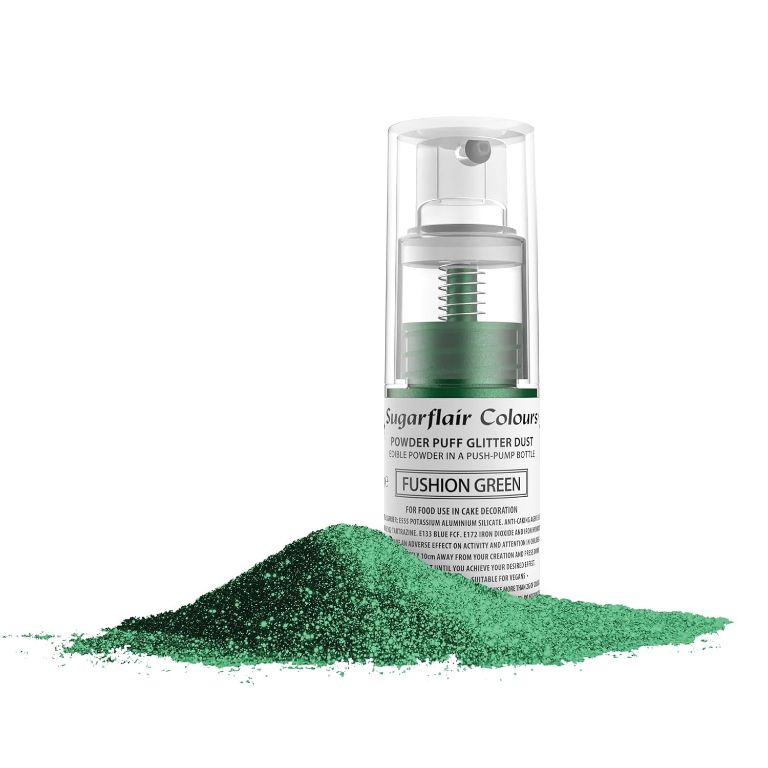Sugarflair Pump Spray, Puff Dust, Fusion Green - kagedekoration madfarve, aerosolfri spray til kager, muffins og mere - 10g