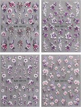 JMEOWIO 3D Nagelsticker Blumen Nail Art Sticker Selbstklebend Nagelaufkleber 5D Stereoskopisk Frühling Sommer Dekoration Nageldesign Zubehör 4 Blatt