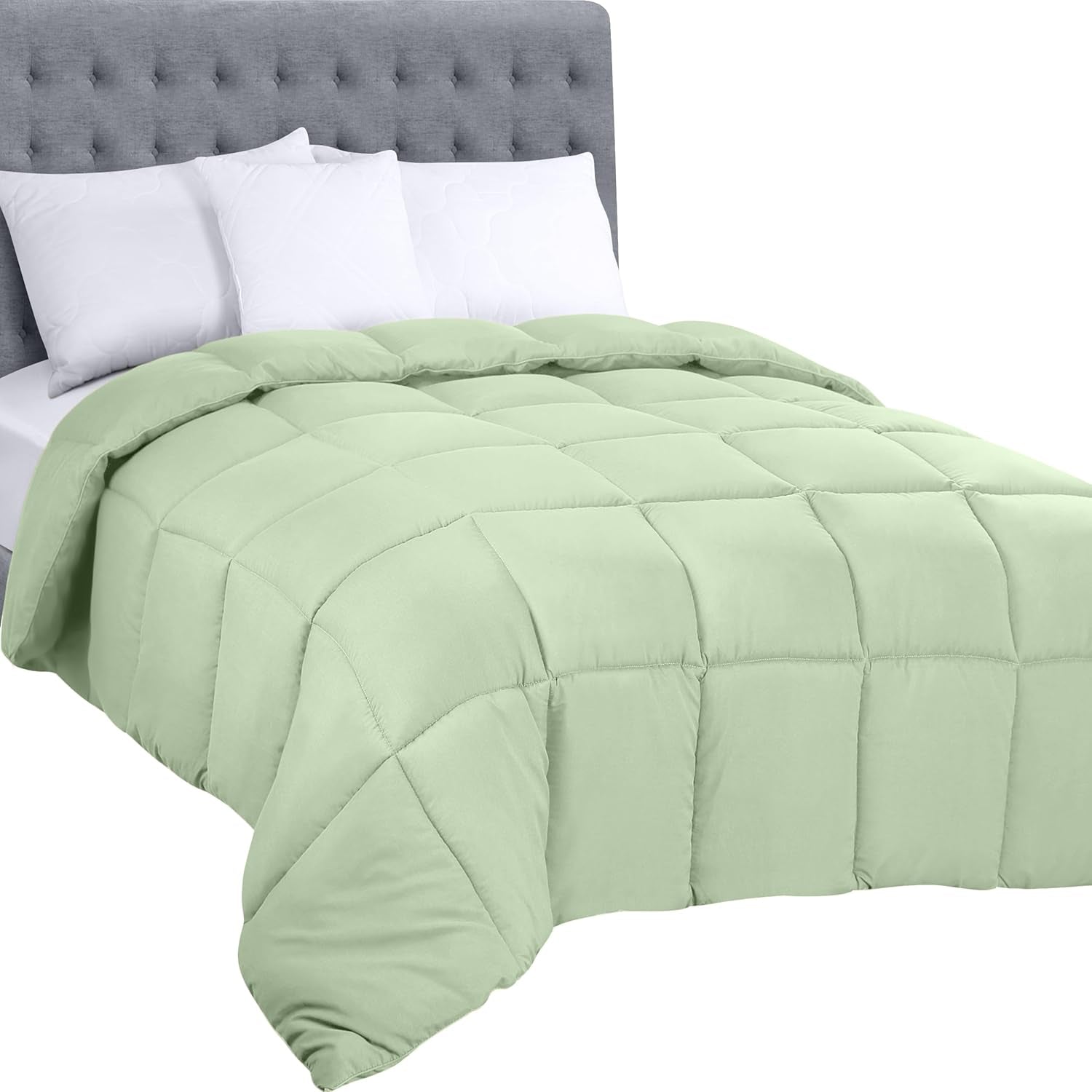 Utopia Sengetøj All Season Dyne 250gsm Plys Silikoniseret Fiber Fyld Dobbeltseng Syet i æske (Dobbelt XL Lysegrå) Naty Shop Dyner & Dyner Queen Sage Glands (1 pakke)