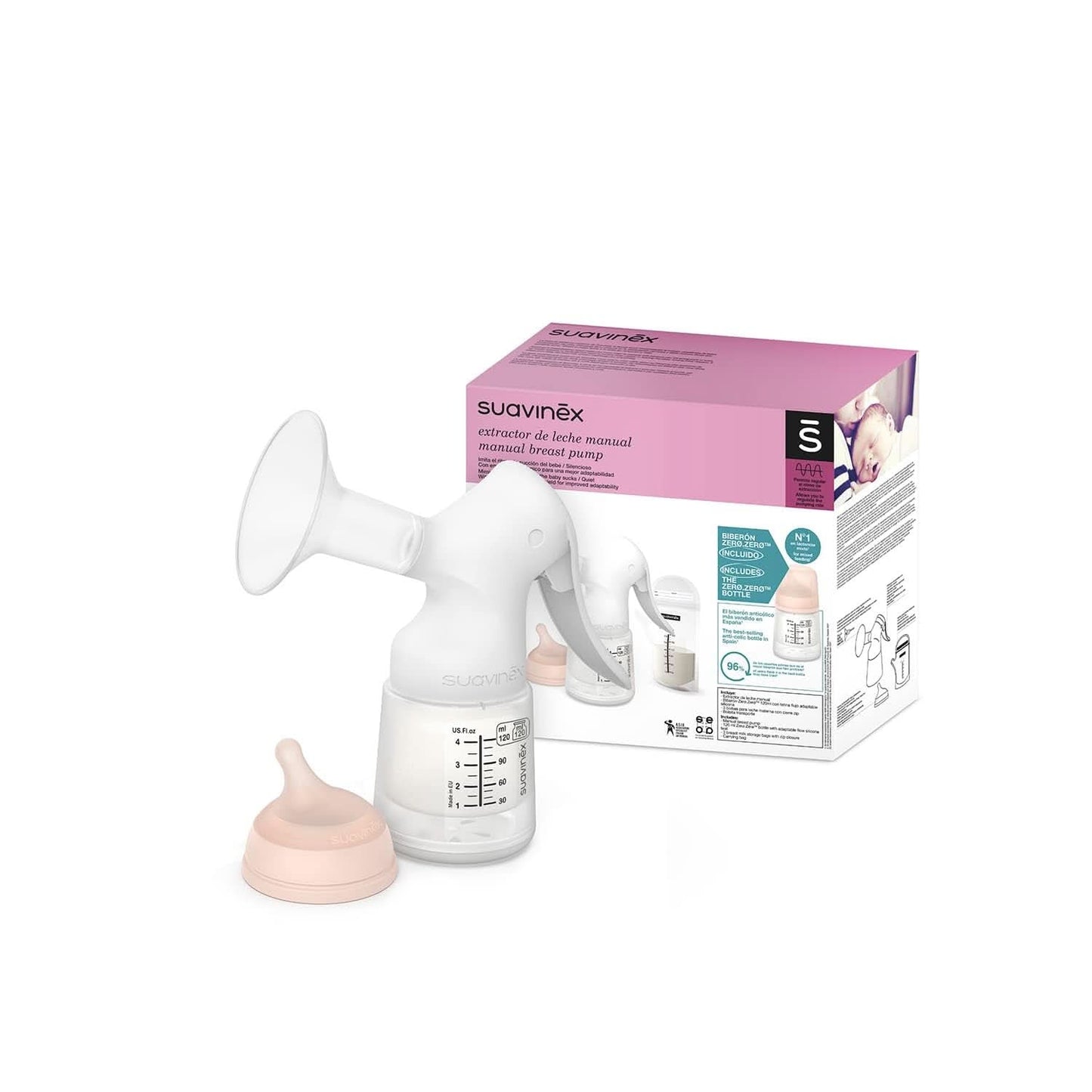 Suavinex, moderbrystpumpe, 120 ml, med justerbart flow Mad og ammetilbehør Bebe Naty Shop