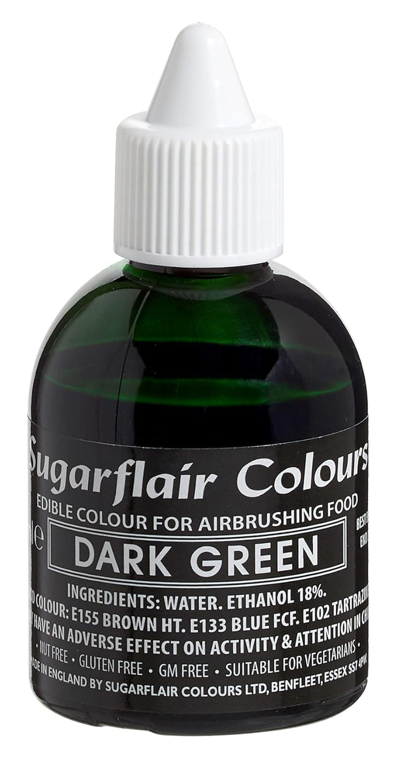 Sugarflair mørkegrøn madfarve - spiselig flydende madfarve, airbrush farve til kager, muffins, glasur og kagepynt - 60 ml