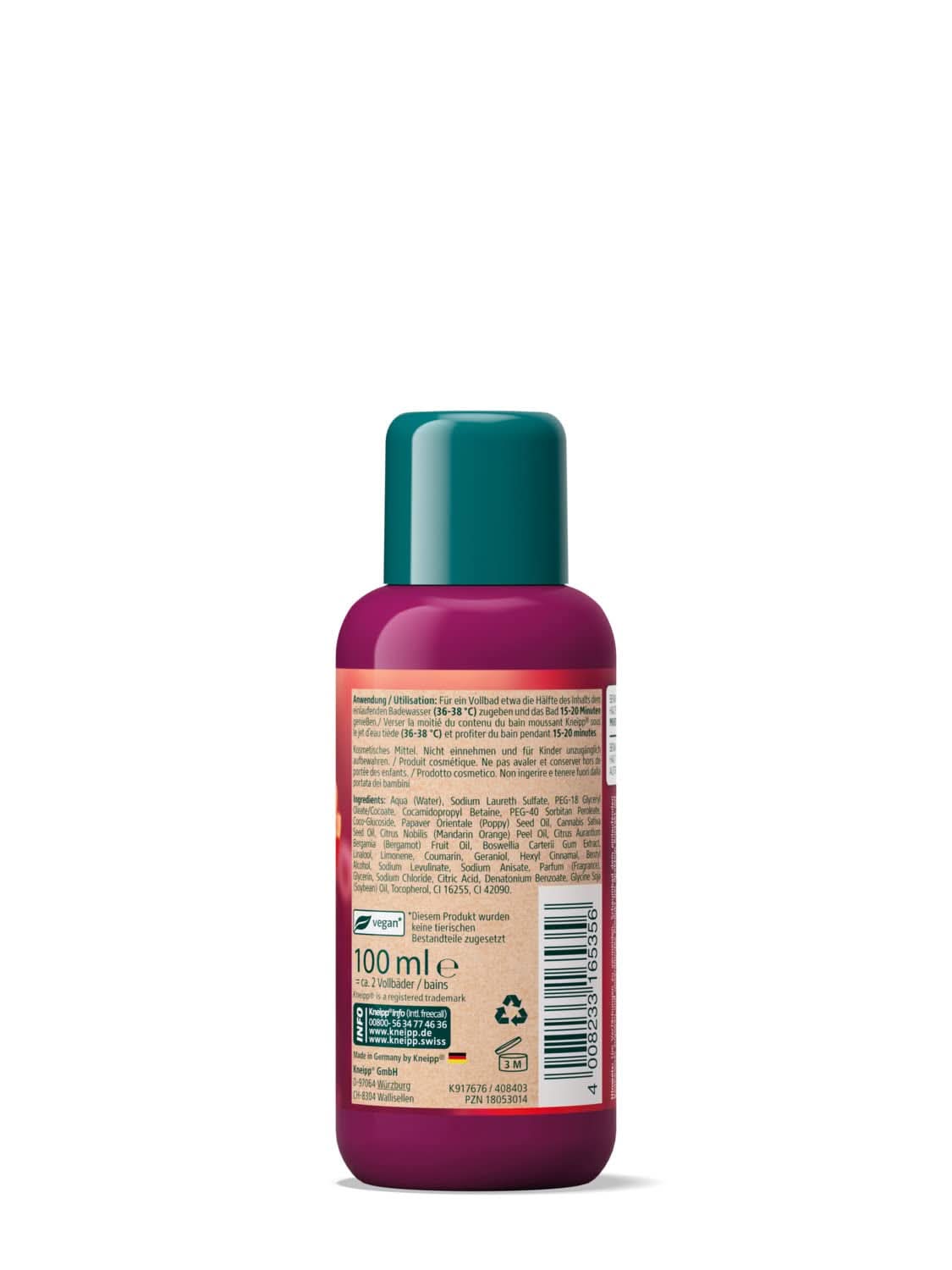 Kneipp Aroma, badeadditiv med naturlige olier af rød valmue og hamp, for en blød og glat hudfølelse, 100 ml Brusebad og bad Naty Shop