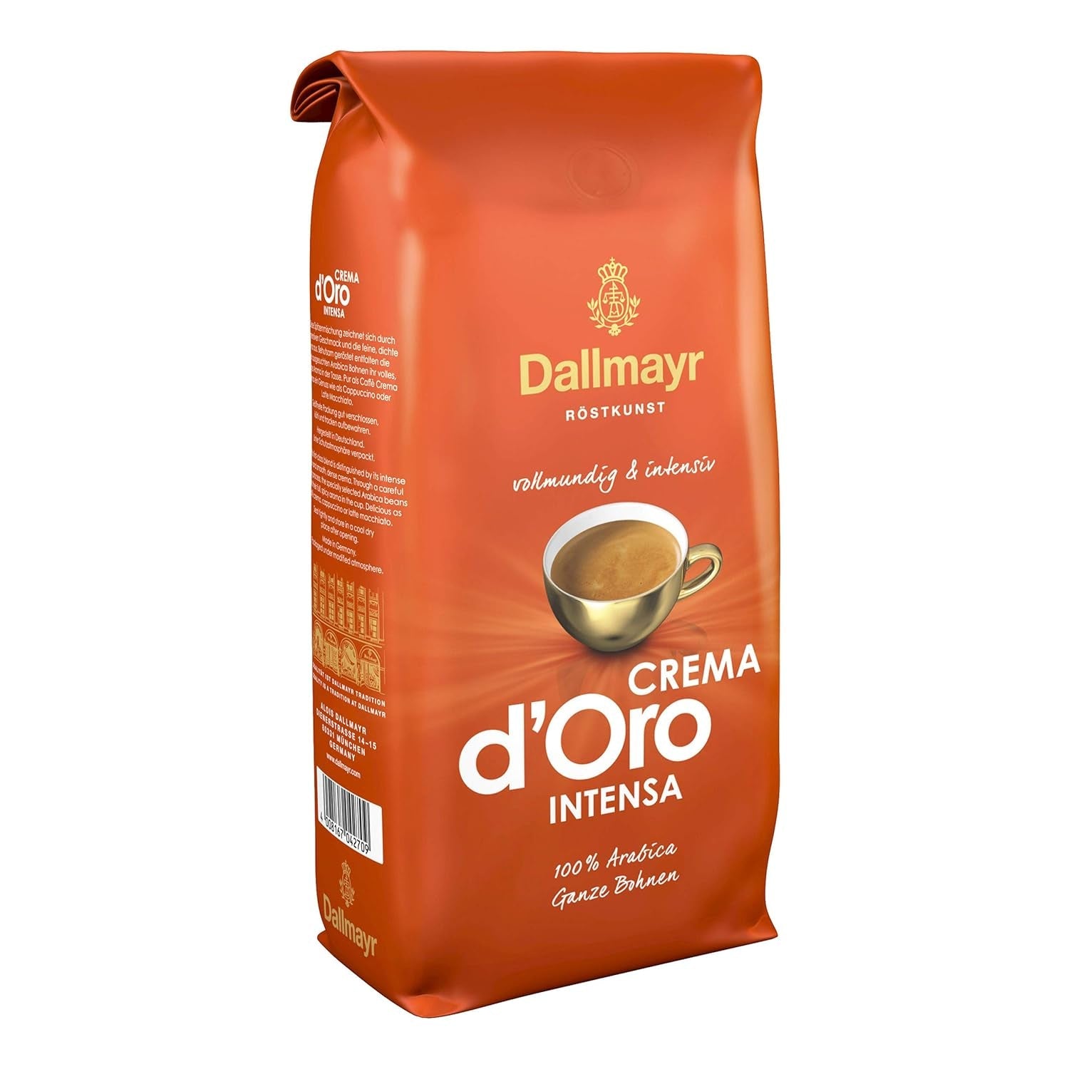 Crema d'Oro Intensa kaffe, malet kaffe, ristet kaffe, hele bønner, kaffebønner, 8 x 1000 g