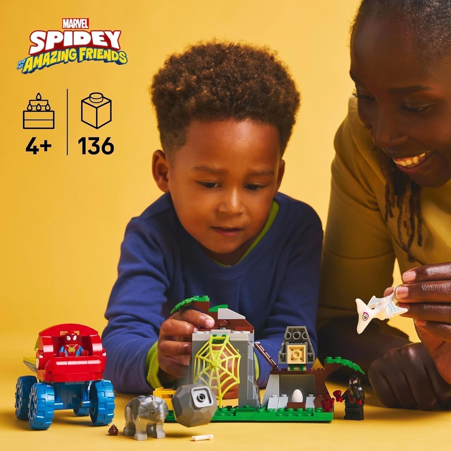 LEGO Marvel Spideys team på en redningsmission i Dino Truck Building Legetøjsvogn til superhelte Adventuresæt til børn 4+ Spidey og hans supervenner 11199 byggesæt Besuche den LEGO-Store