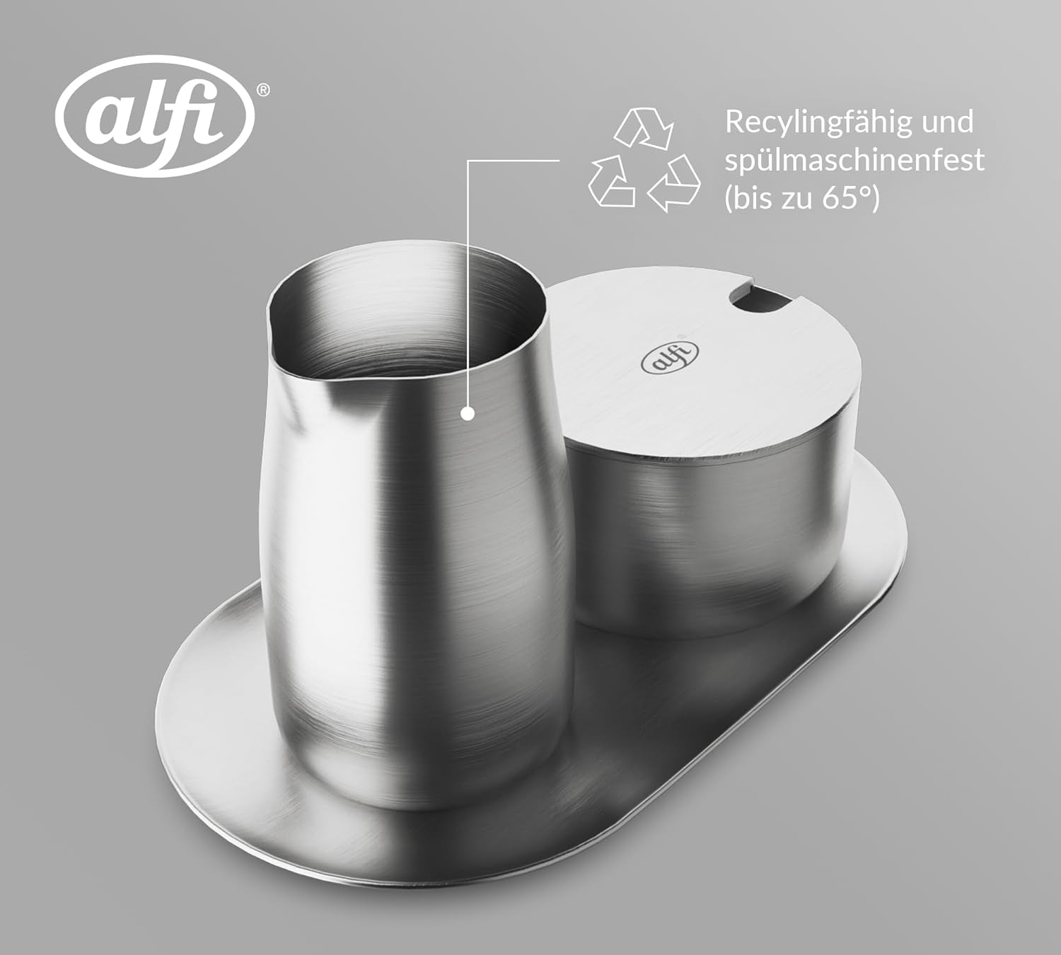 alfi MÆLK OG SUKKER SÆT, mat finish, højkvalitets rustfrit stål mælke- og sukkersæt, elegant design, tåler opvaskemaskine, holdbart