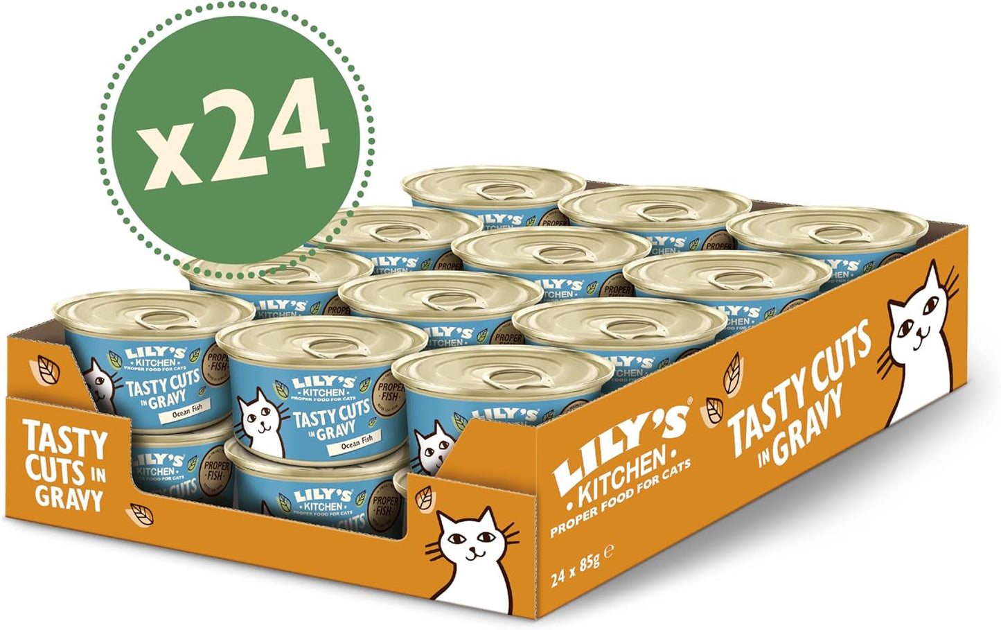 Lily's Kitchen Fish Tasty Cuts Våd kattefoder - Pakke med 24 (24 x 85 g) Lækre fiskestykker i sauce til katte