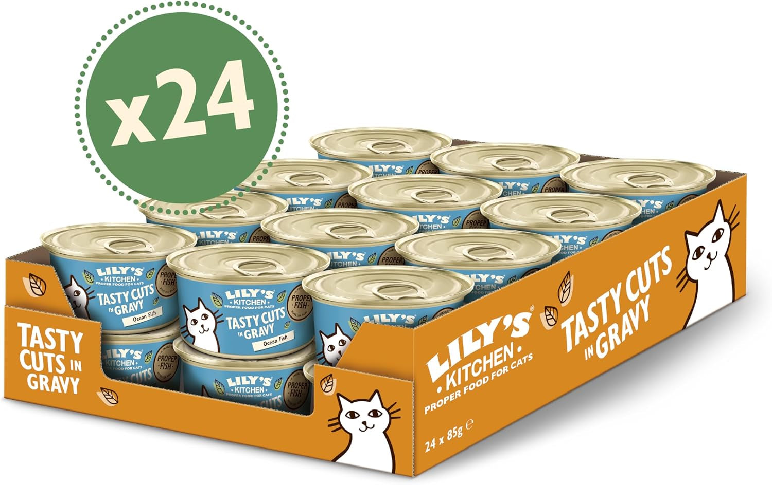 Lily's Kitchen Fish Tasty Cuts Våd kattefoder - Pakke med 24 (24 x 85 g) Lækre fiskestykker i sauce til katte